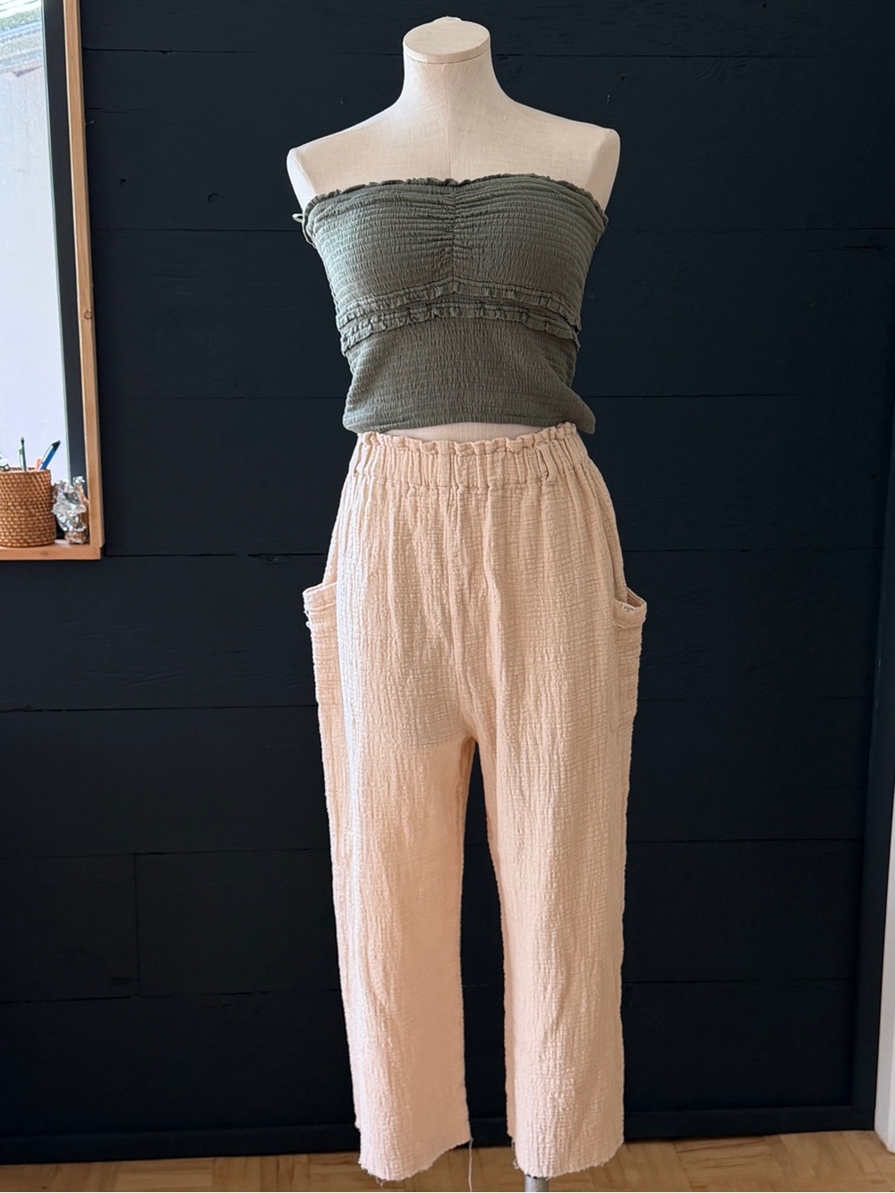 Ghanda Co. Cotton Double Gauze Wide Leg Pants Size XS Cream